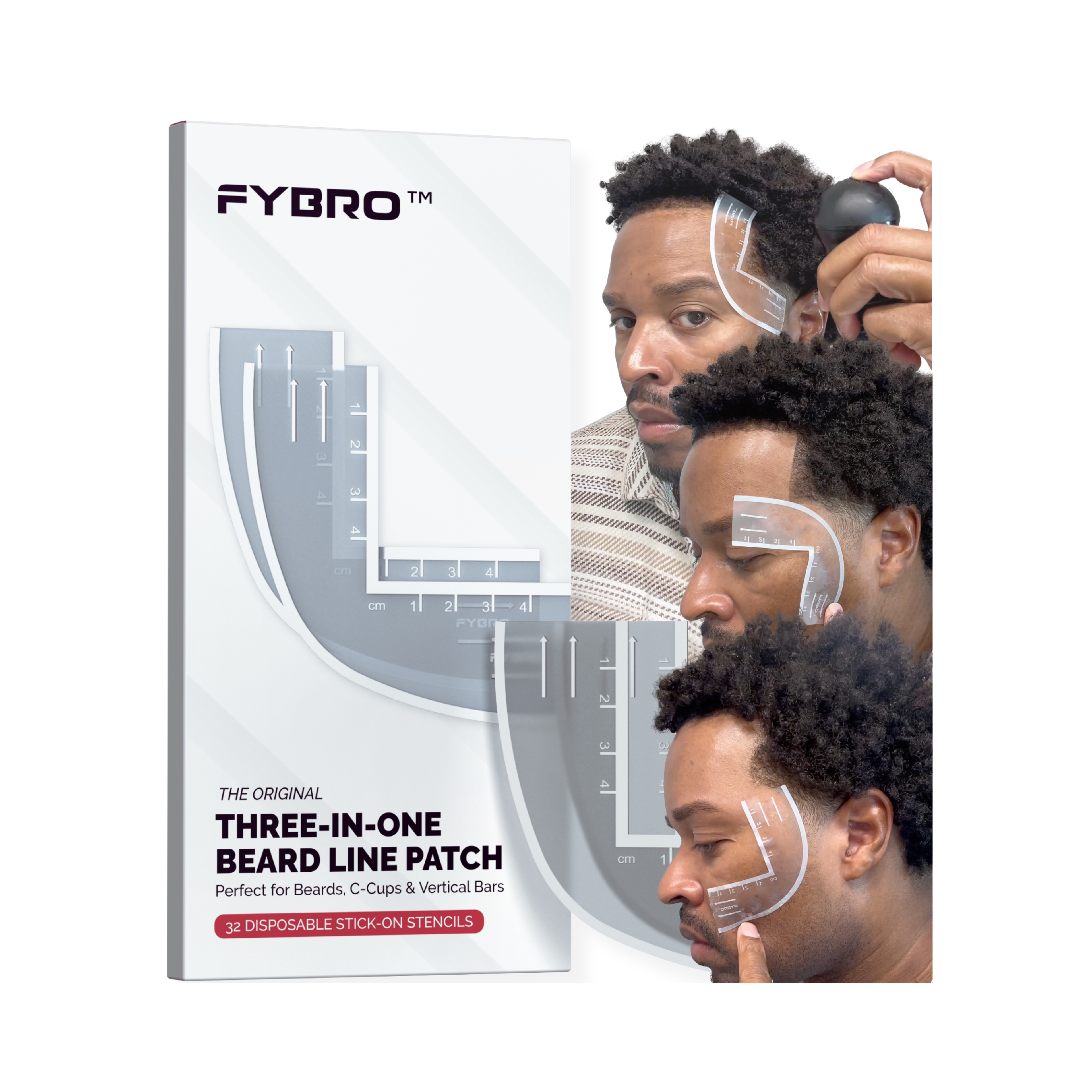 THE  FYBRO™ 3-IN-1 Hairline Enhancement Stencil for sides, curves, and beards (32 pack)