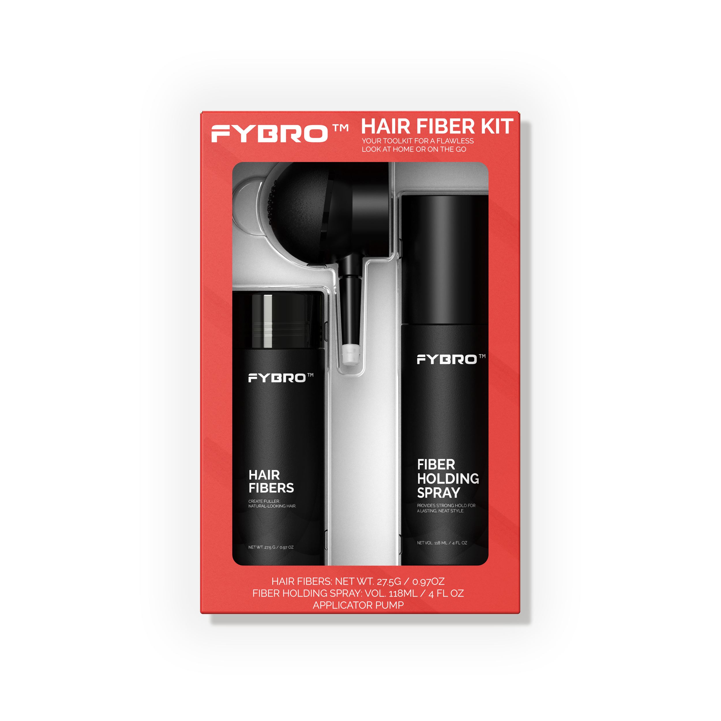 THE PRIME PACKAGE - (Front Hairline Stencils - 16 pack, Hair Fibers, Hold Spray & Applicator Pump)